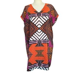 Marie Oliver 100% Silk Andi Dress Mini Kaftan Spring Summer Sleeveless Vneck L